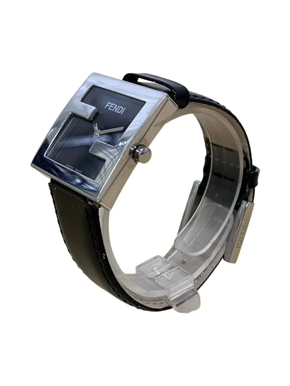Fendi Orologi Watch SS Leather Quartz Black Dial